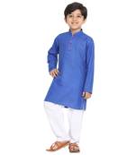 Boys Dark Blue Cotton Blend Kurta Pyjama Set