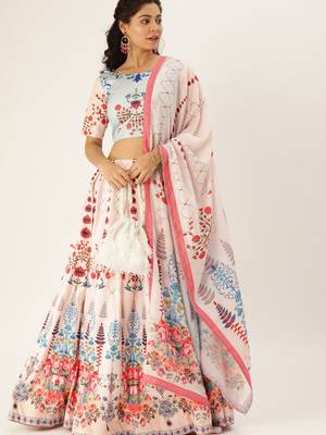 Sky Color Floral Designed Printed Lehenga Choli With Dupatta 1