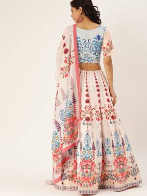 Sky Color Floral Designed Printed Lehenga Choli With Dupatta 2