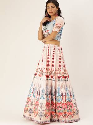 Sky Color Floral Designed Printed Lehenga Choli With Dupatta 3