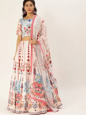 Sky Color Floral Designed Printed Lehenga Choli With Dupatta 4