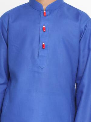 Boys Dark Blue Cotton Blend Kurta Pyjama Set 4