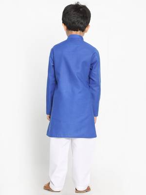 Boys Dark Blue Cotton Blend Kurta Pyjama Set 5