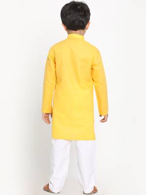 Boys Yellow Cotton Blend Kurta Pyjama Set 5