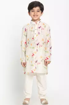  Multicolor-Base-Cream Cotton Blend Kurta Pyjama Set