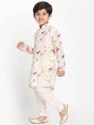  Multicolor-Base-Cream Cotton Blend Kurta Pyjama Set 1