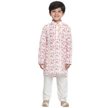  Multicolor-Base-White Cotton Blend Kurta Pyjama Set 1