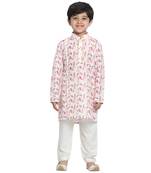  Multicolor-Base-White Cotton Blend Kurta Pyjama Set
