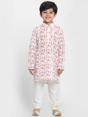  Multicolor-Base-White Cotton Blend Kurta Pyjama Set 2