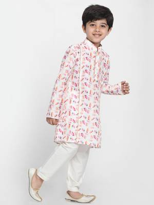 Multicolor-Base-White Cotton Blend Kurta Pyjama Set 3