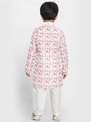  Multicolor-Base-White Cotton Blend Kurta Pyjama Set 5