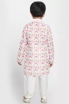  Multicolor-Base-White Cotton Blend Kurta Pyjama Set