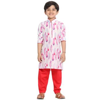  Multicolor-Base-White Cotton Blend Kurta Pyjama Set 1