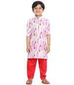  Multicolor-Base-White Cotton Blend Kurta Pyjama Set
