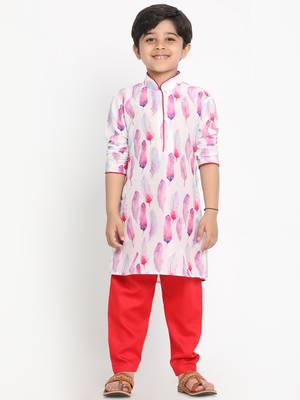  Multicolor-Base-White Cotton Blend Kurta Pyjama Set 2