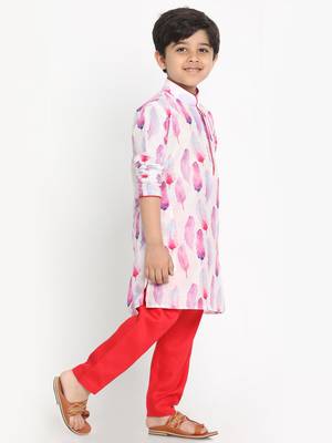  Multicolor-Base-White Cotton Blend Kurta Pyjama Set 3