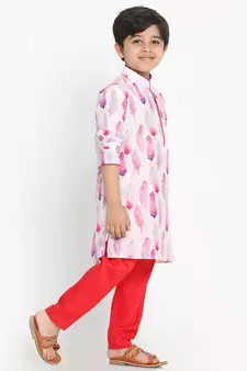  Multicolor-Base-White Cotton Blend Kurta Pyjama Set