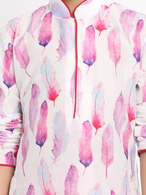  Multicolor-Base-White Cotton Blend Kurta Pyjama Set 4