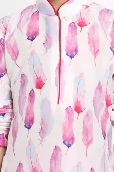  Multicolor-Base-White Cotton Blend Kurta Pyjama Set