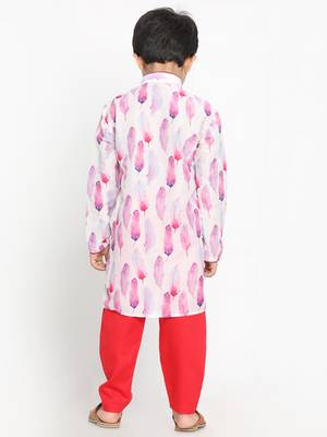  Multicolor-Base-White Cotton Blend Kurta Pyjama Set 5