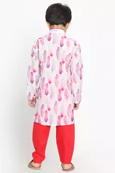  Multicolor-Base-White Cotton Blend Kurta Pyjama Set