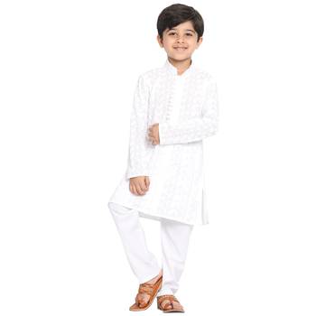 White Embroidered Cotton -Kurta-Pyjama 1
