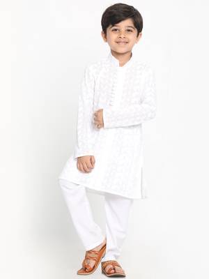 White Embroidered Cotton -Kurta-Pyjama 2