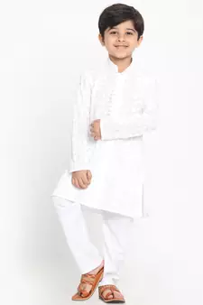 White Embroidered Cotton -Kurta-Pyjama