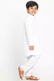 White Embroidered Cotton -Kurta-Pyjama