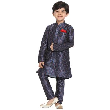  Multicolor-Base-Blue Silk Blend Kurta Pyjama Set 1