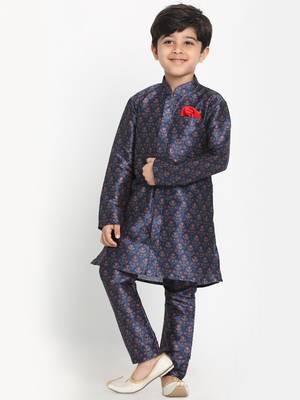 Multicolor-Base-Blue Silk Blend Kurta Pyjama Set 2