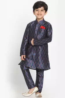  Multicolor-Base-Blue Silk Blend Kurta Pyjama Set