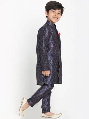  Multicolor-Base-Blue Silk Blend Kurta Pyjama Set 3