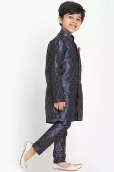  Multicolor-Base-Blue Silk Blend Kurta Pyjama Set