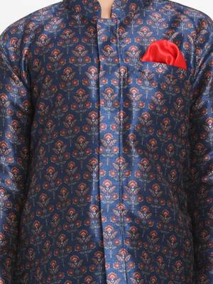  Multicolor-Base-Blue Silk Blend Kurta Pyjama Set 4