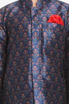  Multicolor-Base-Blue Silk Blend Kurta Pyjama Set