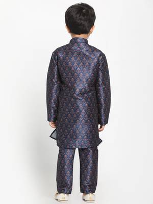  Multicolor-Base-Blue Silk Blend Kurta Pyjama Set 5