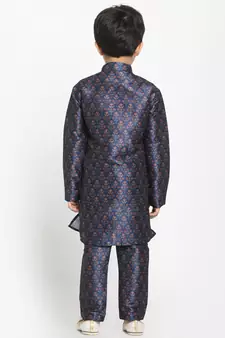  Multicolor-Base-Blue Silk Blend Kurta Pyjama Set