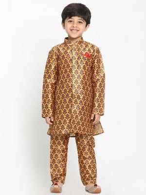  Multicolor-Base-Yellow Silk Blend Kurta Pyjama Set 2