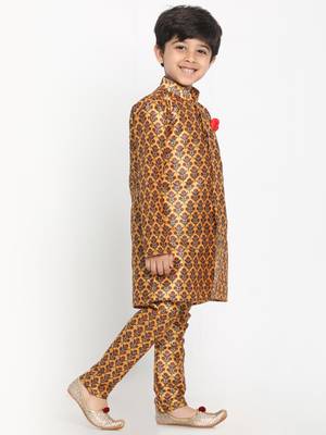  Multicolor-Base-Yellow Silk Blend Kurta Pyjama Set 3