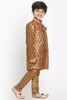  Multicolor-Base-Yellow Silk Blend Kurta Pyjama Set