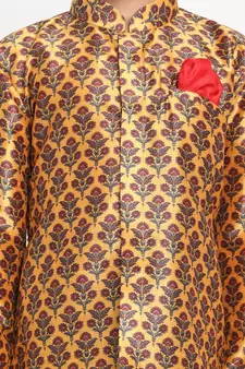  Multicolor-Base-Yellow Silk Blend Kurta Pyjama Set