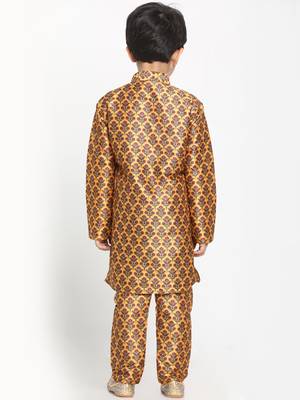  Multicolor-Base-Yellow Silk Blend Kurta Pyjama Set 5