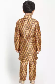  Multicolor-Base-Yellow Silk Blend Kurta Pyjama Set