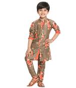  Multicolor-Base-Brown Cotton Blend Kurta Pyjama Set