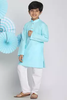  Aqua And White Kurta Pyjama Set