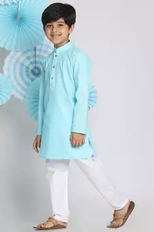  Aqua And White Kurta Pyjama Set