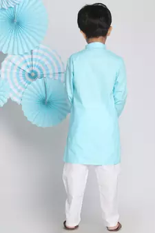 Aqua And White Kurta Pyjama Set