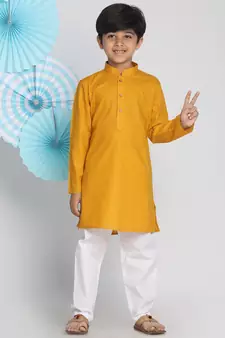  Mustard And White Kurta Pyjama Set