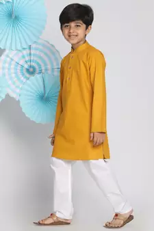  Mustard And White Kurta Pyjama Set